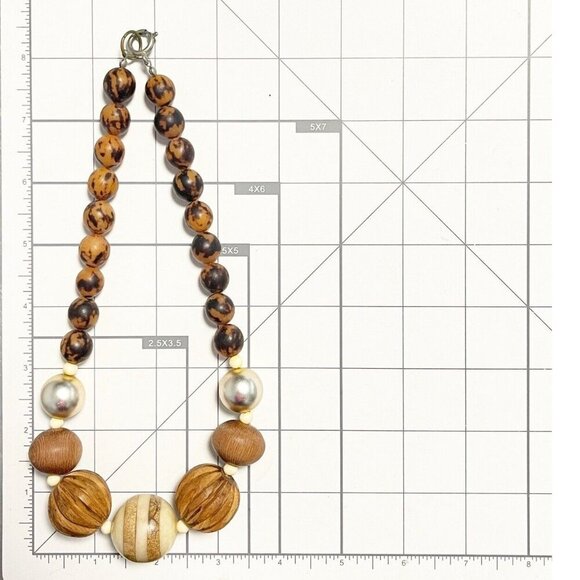 VTG Hand Crafted Carved African Wood Chunky‎ Beaded Choker Necklace Zimbabwean - Picture 2 of 3